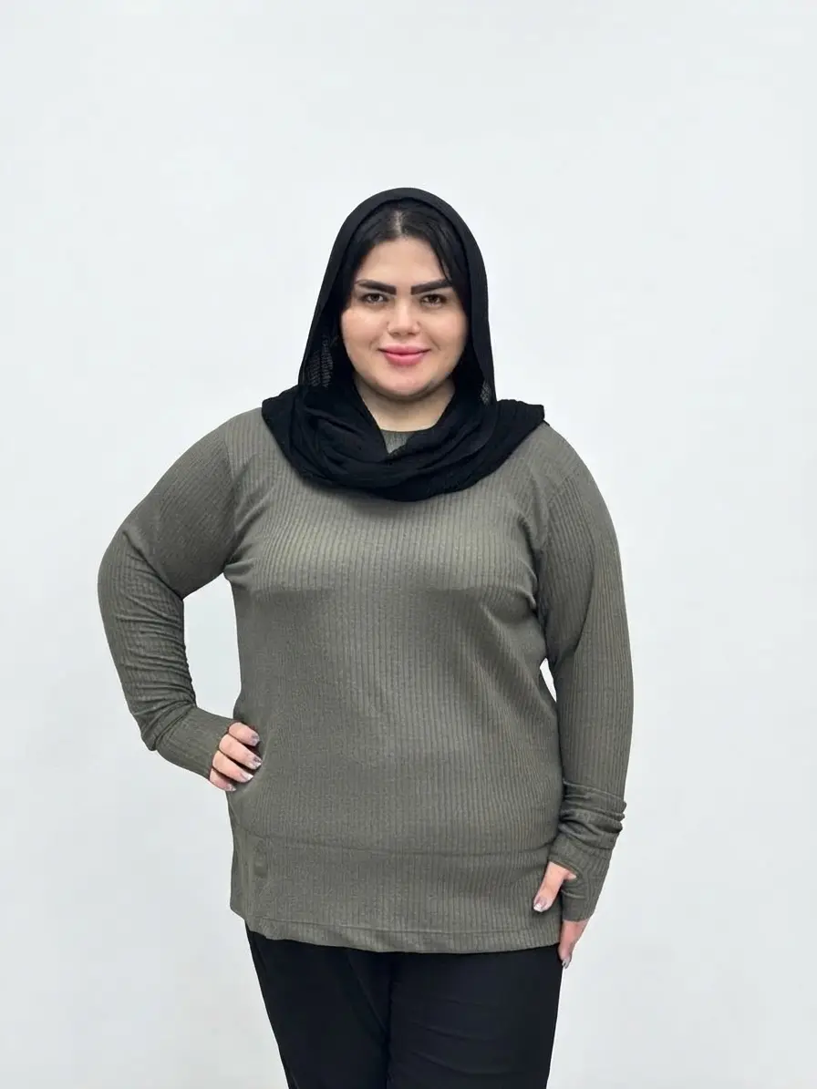 بلوز آستین بلند کبریتی فینگردار زنانه سایز بزرگ