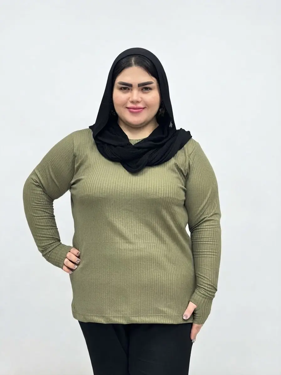 بلوز آستین بلند کبریتی فینگردار زنانه سایز بزرگ